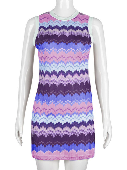 Slim Fit Geometric Wave Sleeveless Knit Dress with Sexy Vibe