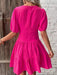 Sophisticated V-Neck Cotton Blend Midi Dress with Mid-Length Sleeves
