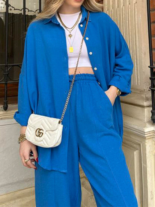 Stylish Coordinated Outfit with Oversized Shirt and High-Waisted Trousers