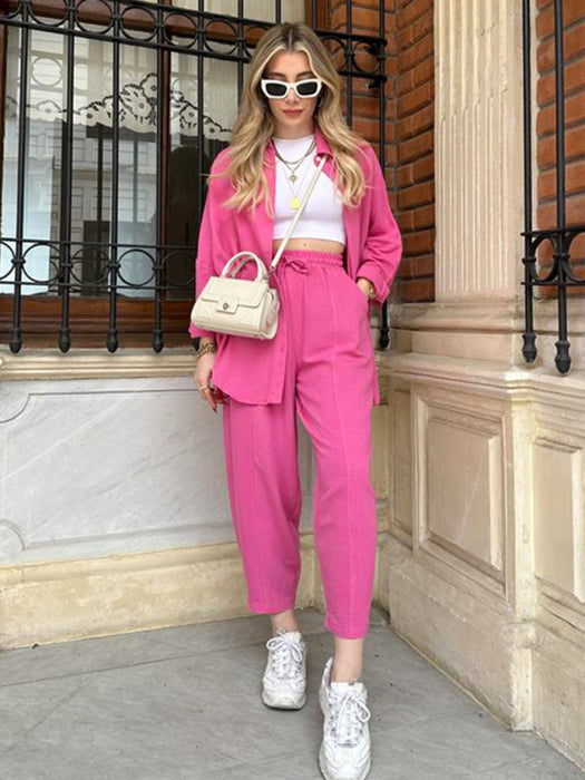 Chic Oversized Shirt and High-Waisted Trousers Set