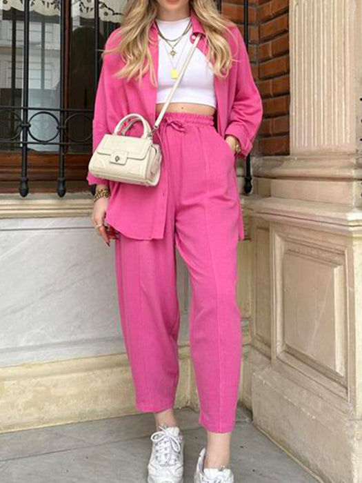 Stylish Coordinated Outfit with Oversized Shirt and High-Waisted Trousers
