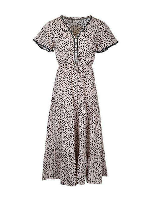 Elegant V-Neck Printed Dress for Effortless Charm
