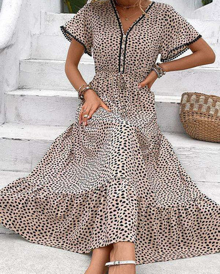 Elegant V-Neck Printed Dress for Effortless Charm
