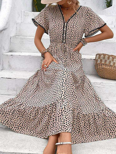 Elegant V-Neck Printed Dress for Effortless Charm