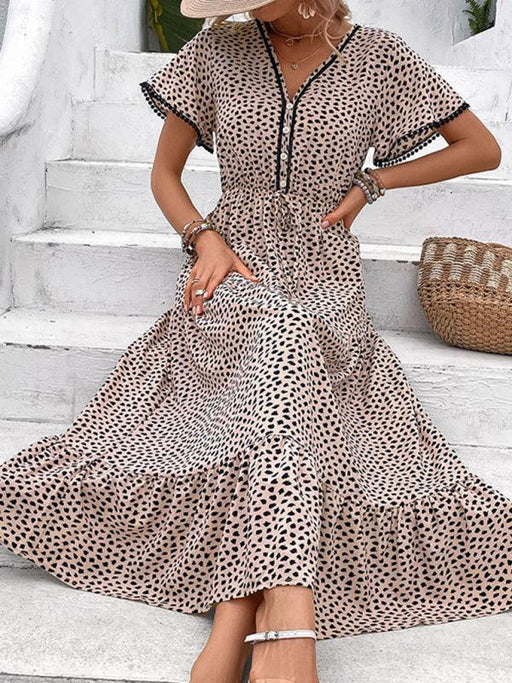 Sophisticated Style: Printed V-Neck Dress with Effortless Charm