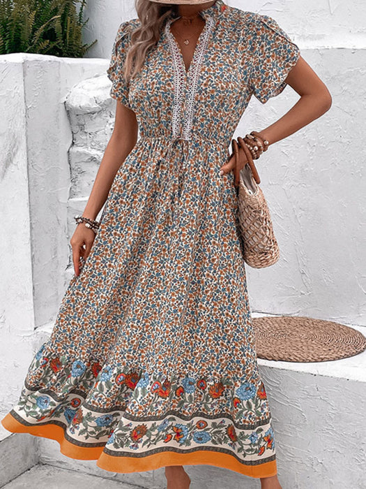Bohemian Floral V-Neck Summer Dress with Ethnic Twist