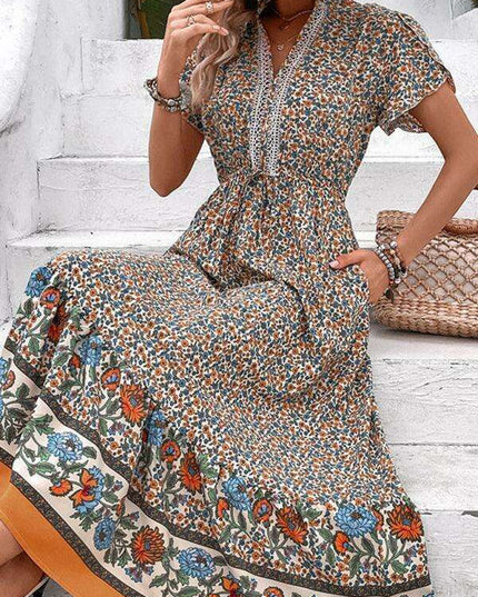 Bohemian Blossom V-Neck Summer Dress
