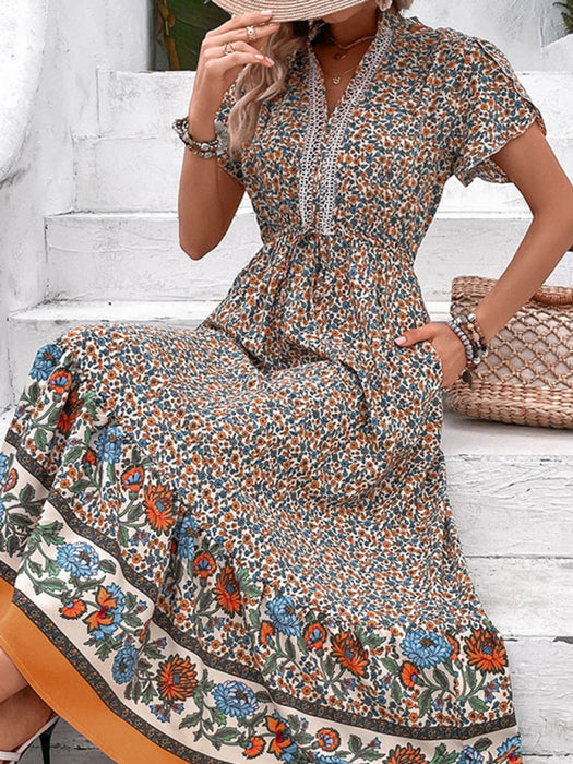 Bohemian Floral V-Neck Summer Dress with Ethnic Twist
