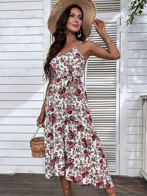 Floral Elegance: Women's Chic Midi Dress with Sling Design