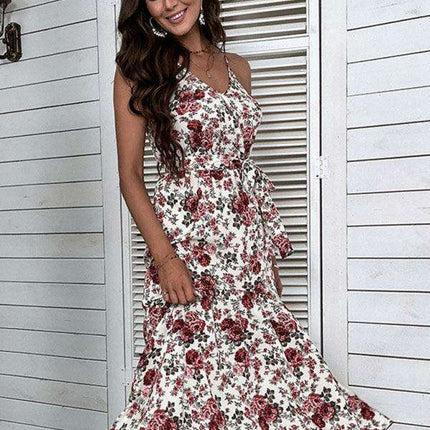 Elegant Floral Midi Dress with Trendy Sling Detail for Women