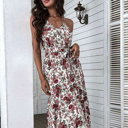 Elegant Floral Midi Dress with Trendy Sling Detail for Women