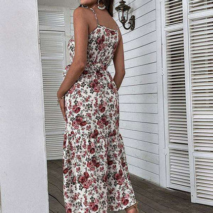 Elegant Floral Midi Dress with Trendy Sling Detail for Women