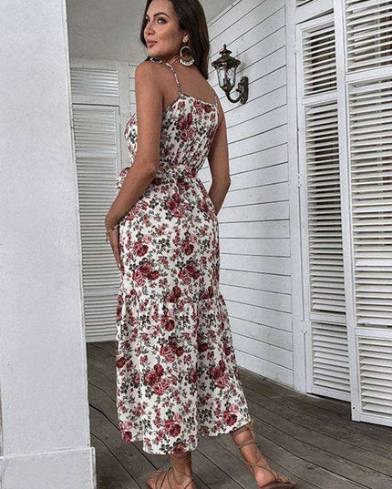 Elegant Floral Midi Dress with Trendy Sling Detail for Women