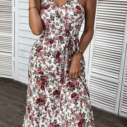 Elegant Floral Midi Dress with Trendy Sling Detail for Women