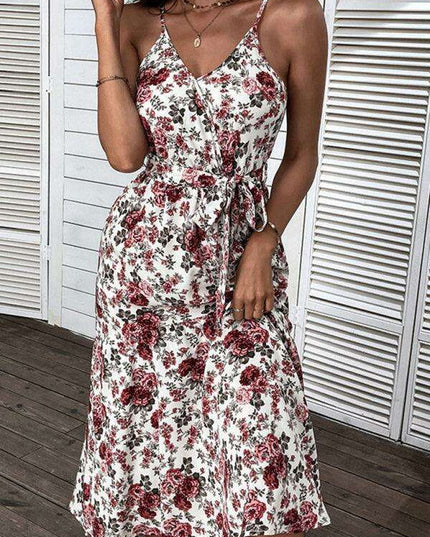 Elegant Floral Midi Dress with Trendy Sling Detail for Women