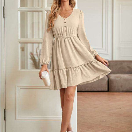 Elegant V-Neck Dress with Stylish Button Accents for Any Occasion