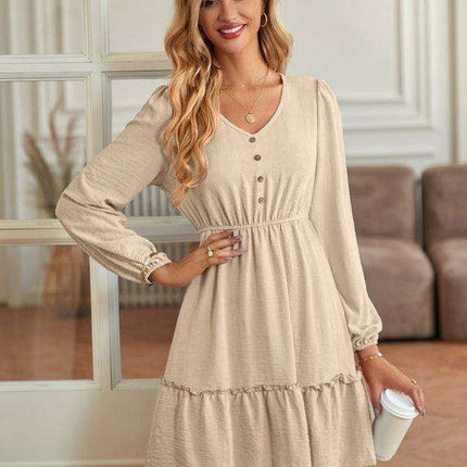 Elegant V-Neck Dress with Stylish Button Accents for Any Occasion