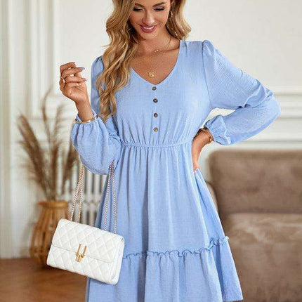 Elegant V-Neck Dress with Stylish Button Accents for Any Occasion