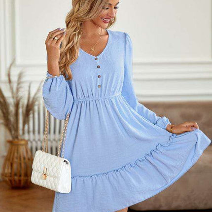 Elegant V-Neck Dress with Stylish Button Accents for Any Occasion