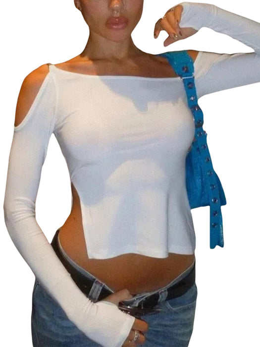 Allure Long-Sleeve Strapless Top with Round Neck - Versatile Chic Statement Piece