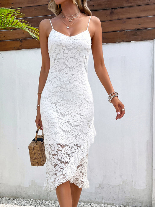 Chic Lace Halter Dress with Suspenders for Women