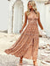 Bohemian Halter Neck Summer Maxi Dress with Waist Detail for Women