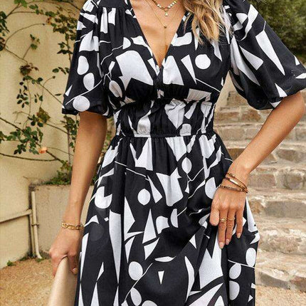 Elegant V-Neck Polyester Dress with Stylish Waist Detailing - Essential Women's Fashion Piece