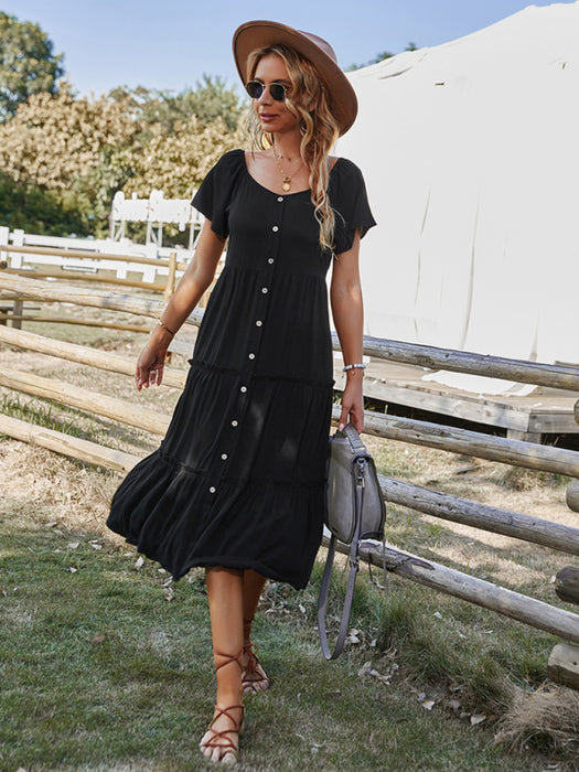 Elegant Solid Rayon Button-Up Dress for Stylish Summer Days
