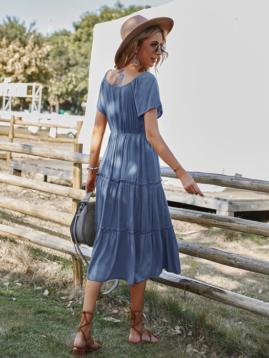 Elegant Solid Rayon Button-Up Dress for Stylish Summer Days