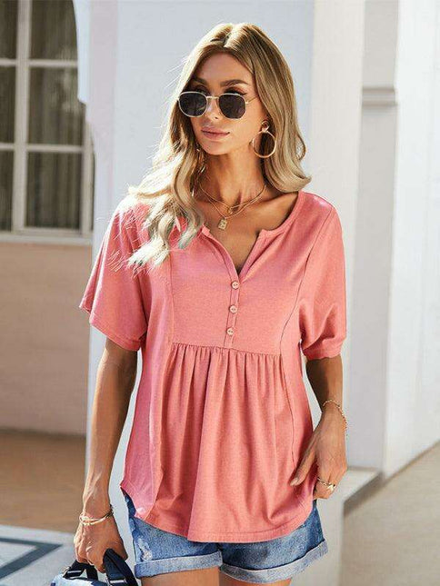 Vibrant V-neck Babydoll Top: Effortlessly Stylish Comfort for Everyday Wear
