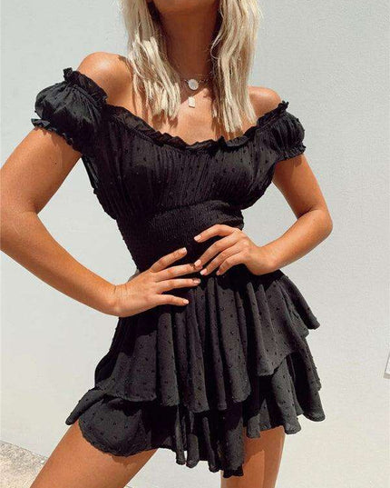 Romantic Earthy Pleated Dress with Cinched Waist and Asymmetrical Hem