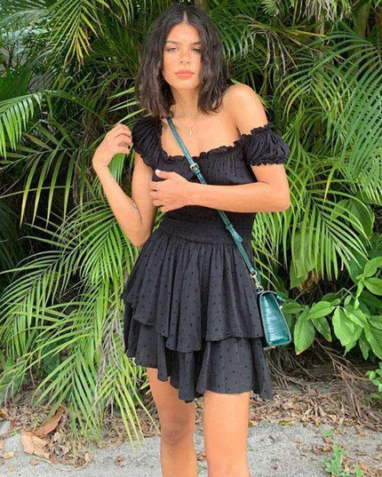 Romantic Earthy Pleated Dress with Cinched Waist and Asymmetrical Hem