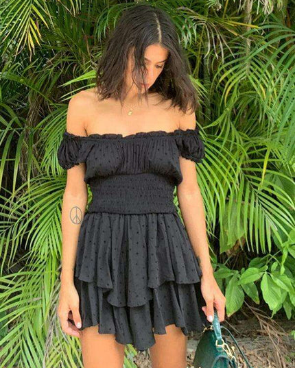 Romantic Earthy Pleated Dress with Cinched Waist and Asymmetrical Hem