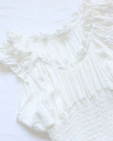 Romantic Earthy Pleated Dress with Cinched Waist and Asymmetrical Hem