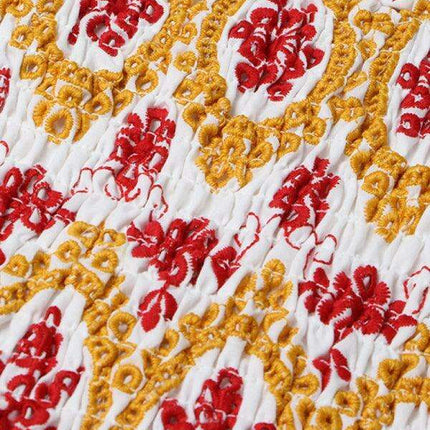 Chic Embroidered Tube Top Dress with Slim Printed Skirt for Effortless Elegance