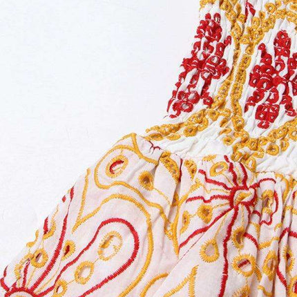 Chic Embroidered Tube Top Dress with Slim Printed Skirt for Effortless Elegance