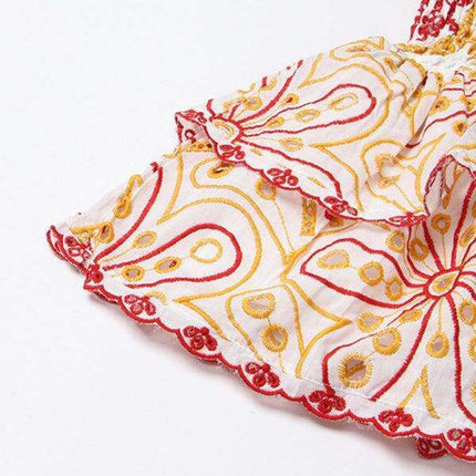 Chic Embroidered Tube Top Dress with Slim Printed Skirt for Effortless Elegance