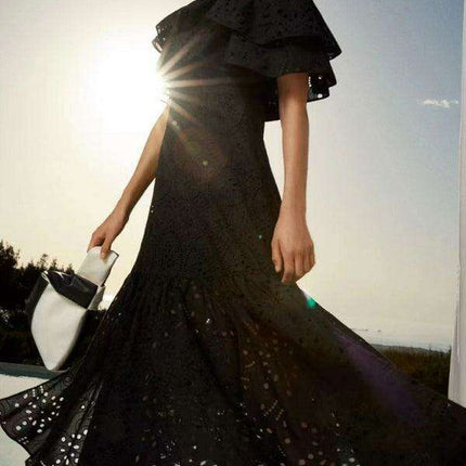 Chic One-Shoulder Floral Embroidered Dress with Elegant Front Slit