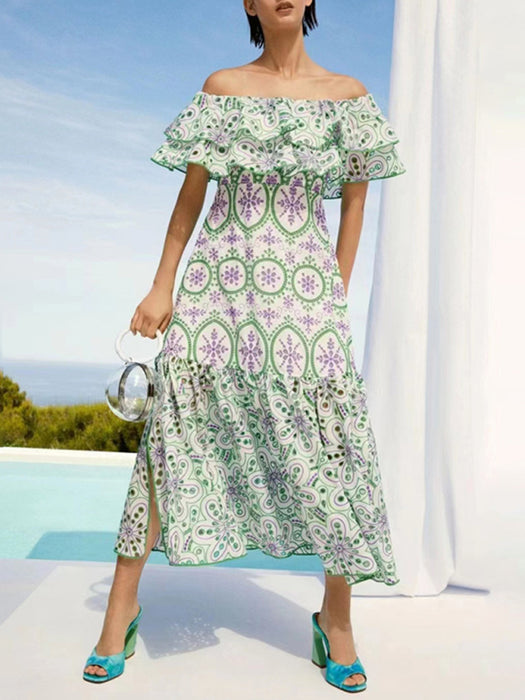 Elegant Embroidered One-Shoulder Dress with Front Slit