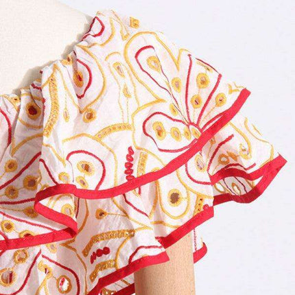 Chic One-Shoulder Floral Embroidered Dress with Elegant Front Slit