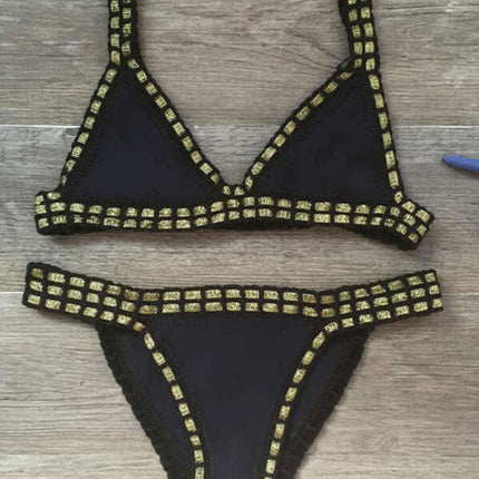 Hand Crocheted Bikini Knit Panel Swimsuit Set