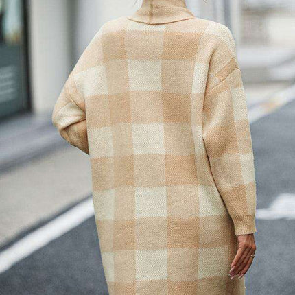 Plush Tartan Knit Cardigan - Trendy Winter Sweater for Women