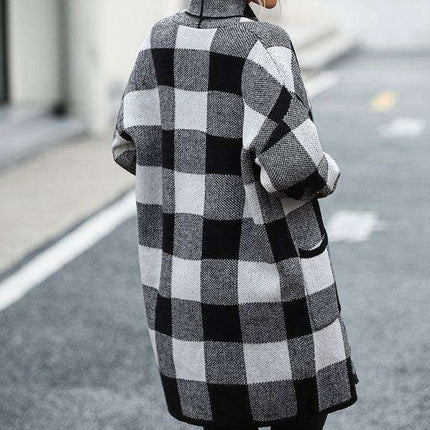 Plush Tartan Knit Cardigan - Trendy Winter Sweater for Women