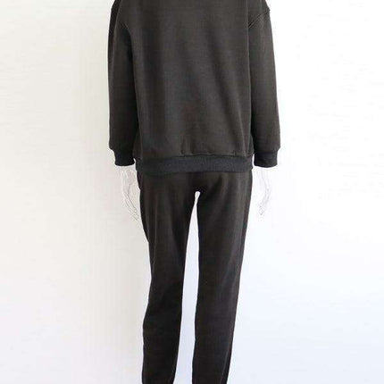 Relaxed Fit Zip-Up Sweater Set with Dropped Shoulder Sleeves & Stand Collar