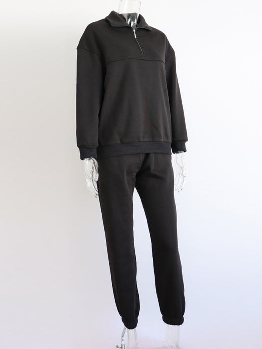 Cozy Zip-Up Sweater Set with Drop-Shoulder Style