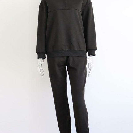 Relaxed Fit Zip-Up Sweater Set with Dropped Shoulder Sleeves & Stand Collar