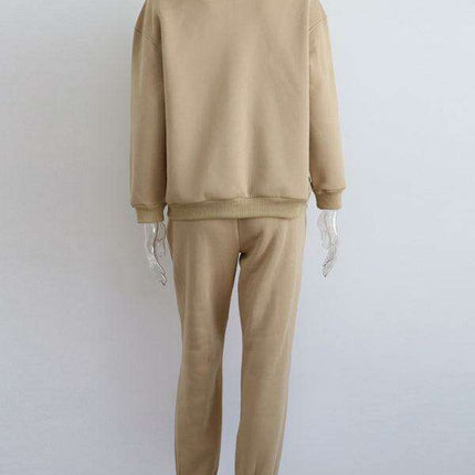 Relaxed Fit Zip-Up Sweater Set with Dropped Shoulder Sleeves & Stand Collar