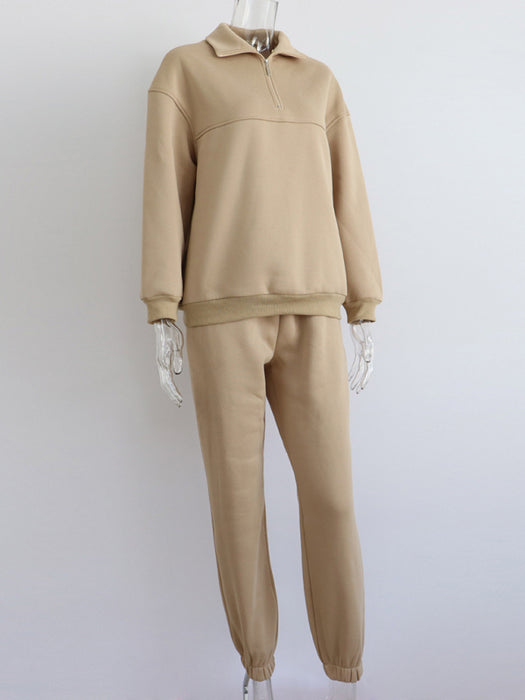 Relaxed Fit Zippered Sweater Set with Drop-Shoulder Design