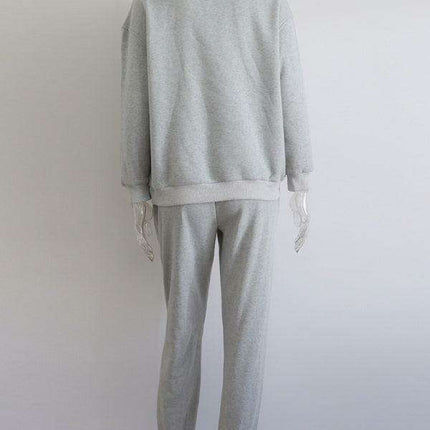 Relaxed Fit Zip-Up Sweater Set with Dropped Shoulder Sleeves & Stand Collar