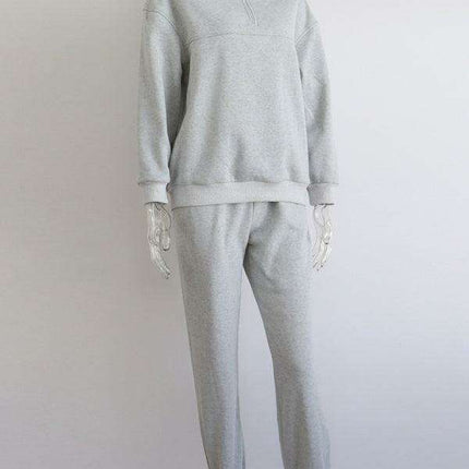 Relaxed Fit Zip-Up Sweater Set with Dropped Shoulder Sleeves & Stand Collar